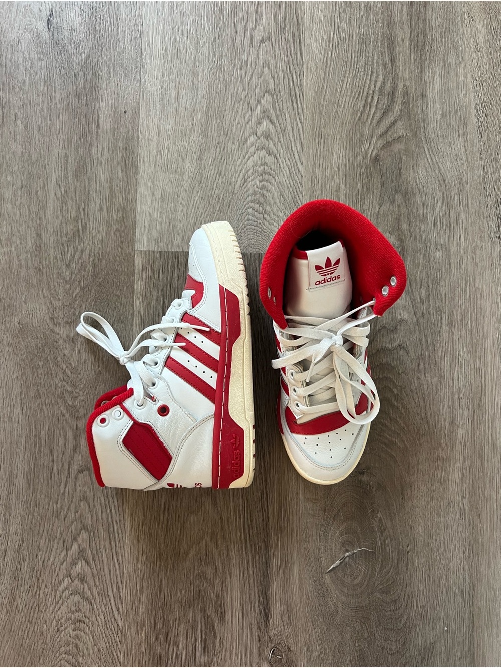 adidas High-Top Sneakers in White and Red